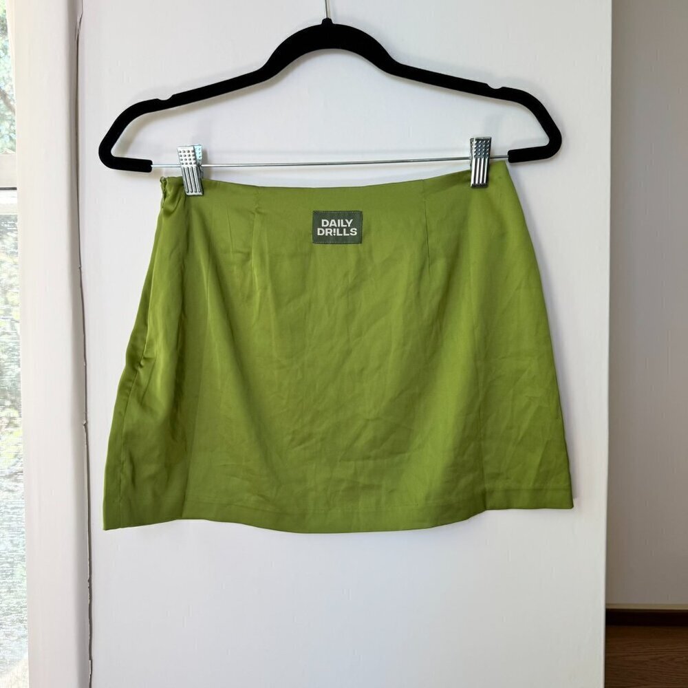 Daily Drills Silky Mini Skirt in Olive Green Small